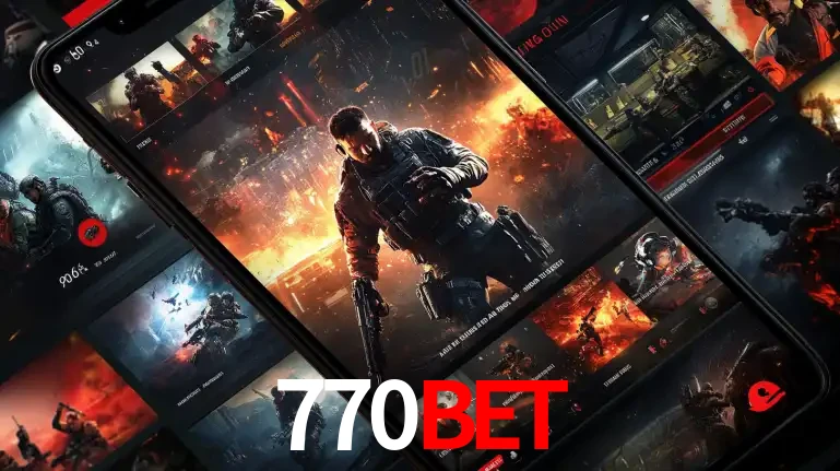 Tela de um celular exibindo uma galeria de jogos de tiro com temática militar, mostrando a variedade de e-sports disponíveis para apostas na plataforma de entretenimento 770BET.