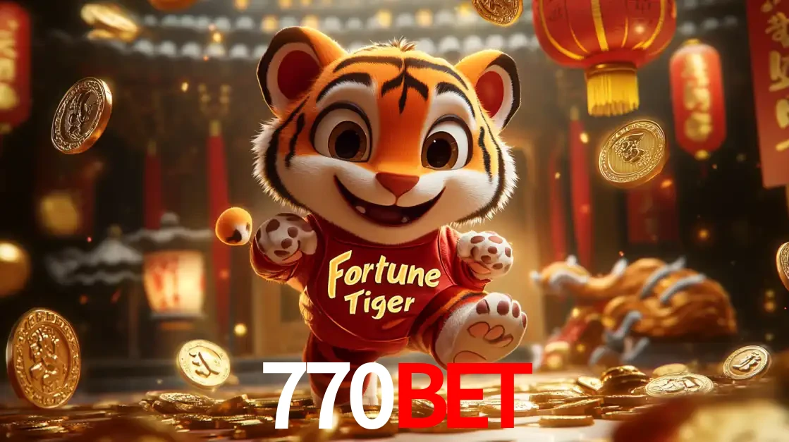 O alegre personagem do Fortune Tiger correndo sobre um caminho de moedas de ouro, simbolizando os grandes prêmios e a diversão do popular jogo de slot do 770BET.